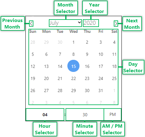 Date / Time Selection menu