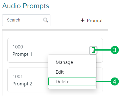 Delete option for audio prompt actions menu