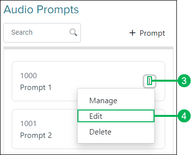 Edit option for audio prompt actions menu