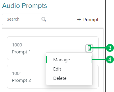 Manage option for audio prompt actions menu