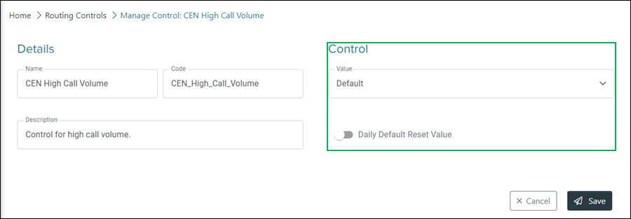 Manage Switch or Default Control Control section