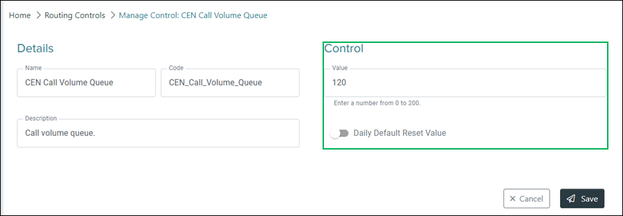 Manage Control settings section