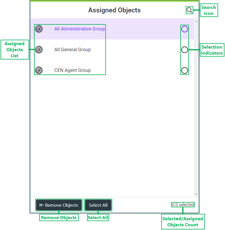 Assigned Objects Pane