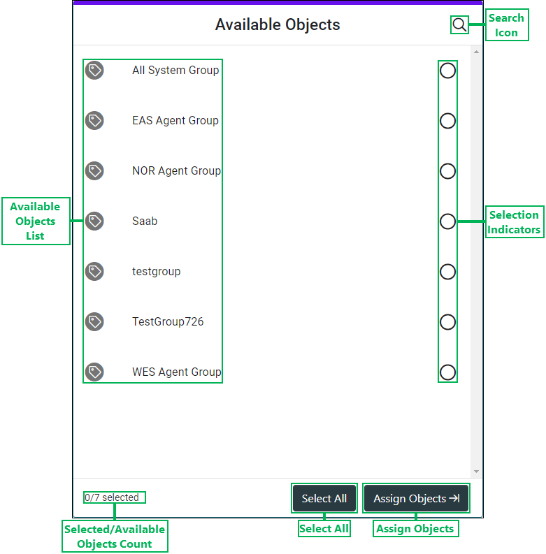 Available Objects Pane