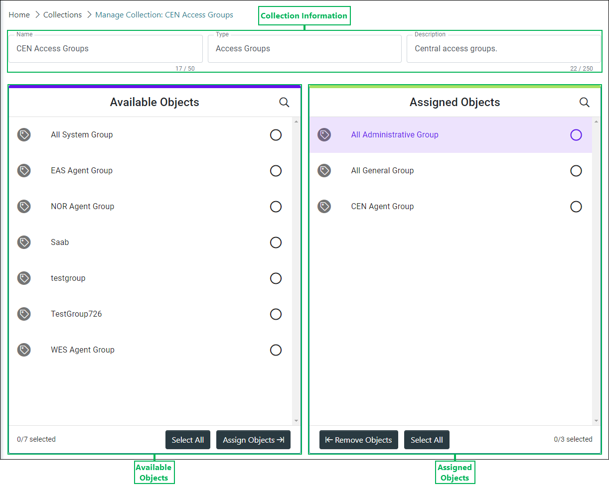 Manage Collection Interface