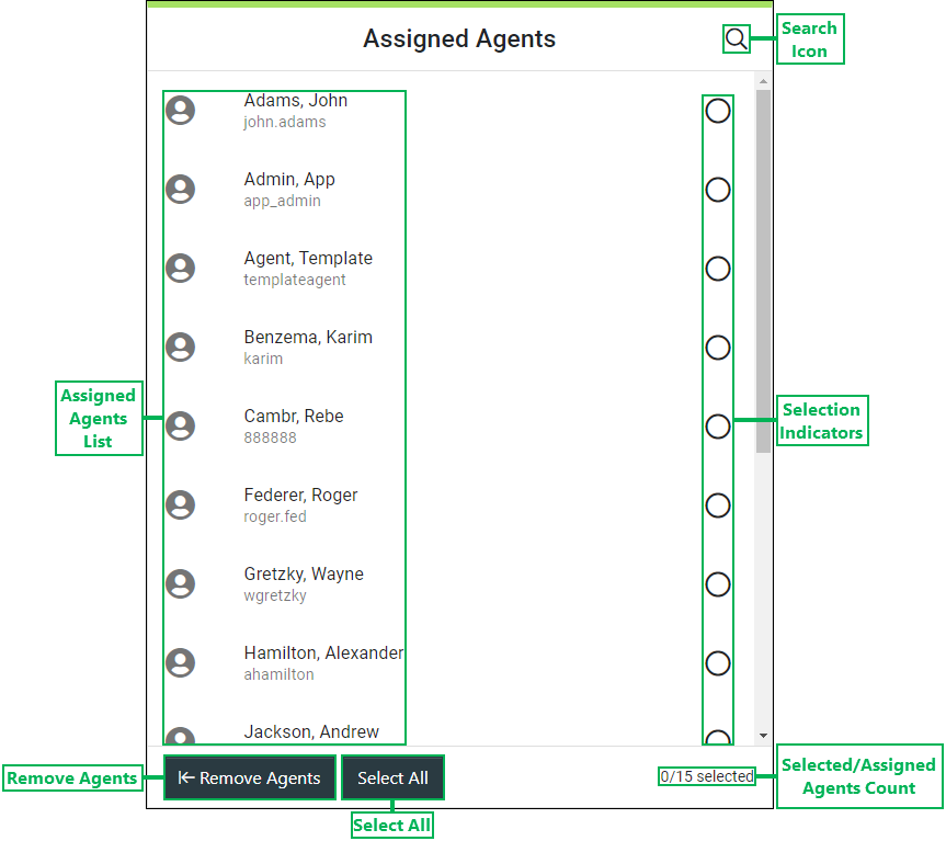 Assigned Agents interface