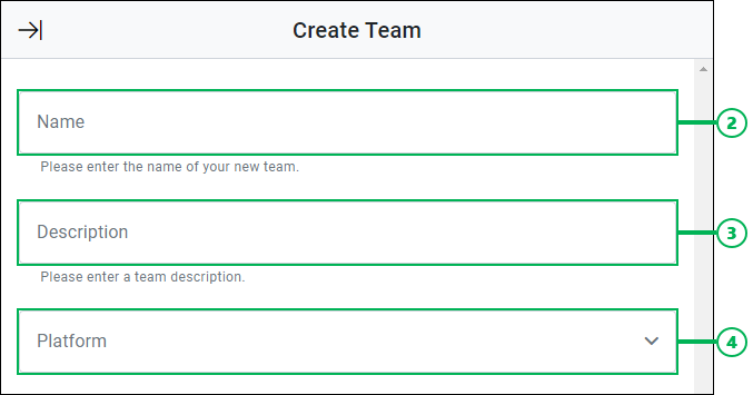 Create Team panel