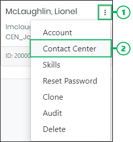 Contact Center option on Users Action Menu