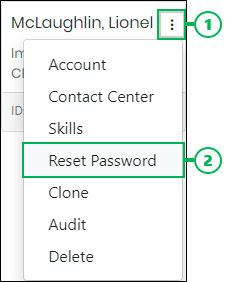 Reset Password option on Users Action Menu