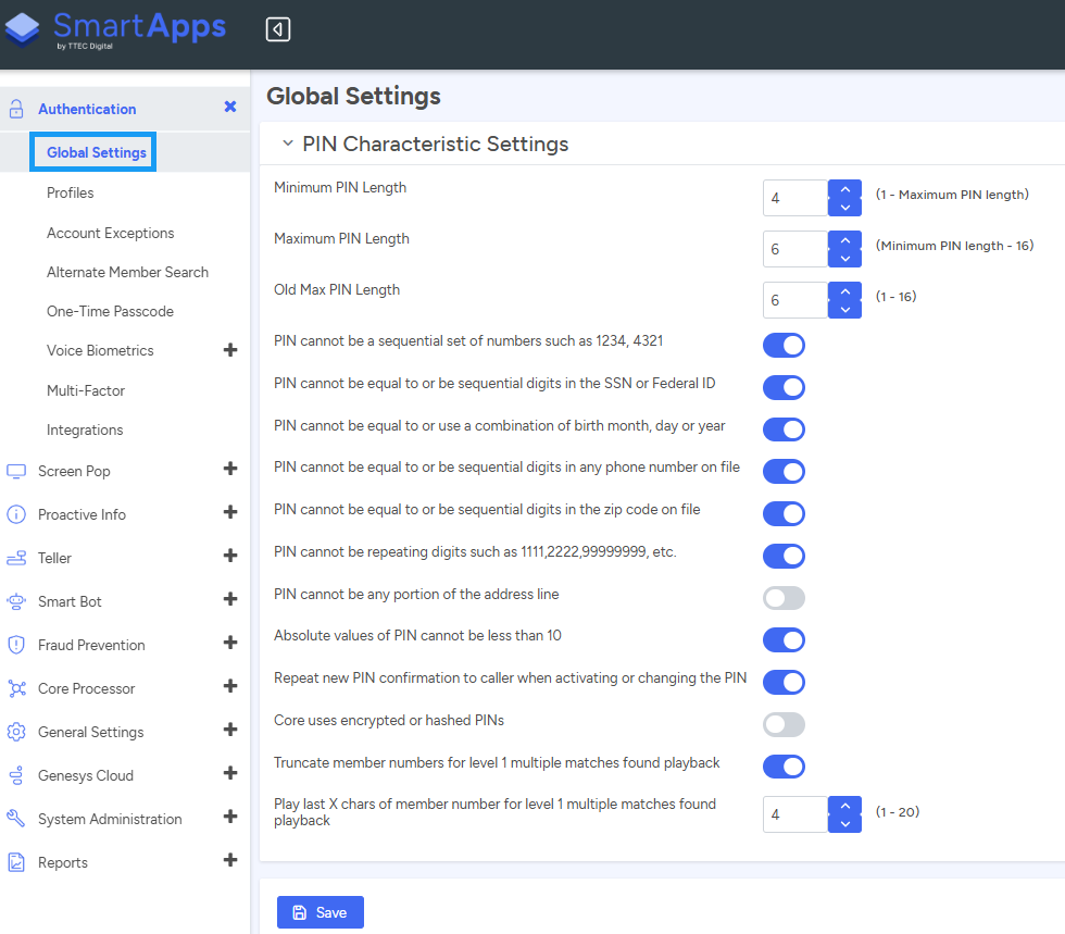Authentication Global Settings