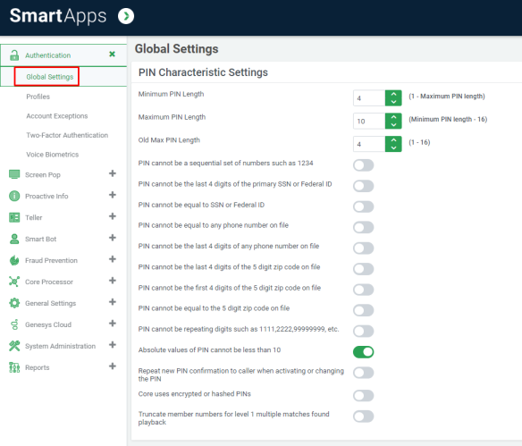 Authentication Global Settings